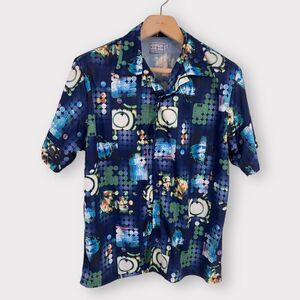 Epoch Vintage Disco Shirt Blue Green Circuit Board Snap Front L